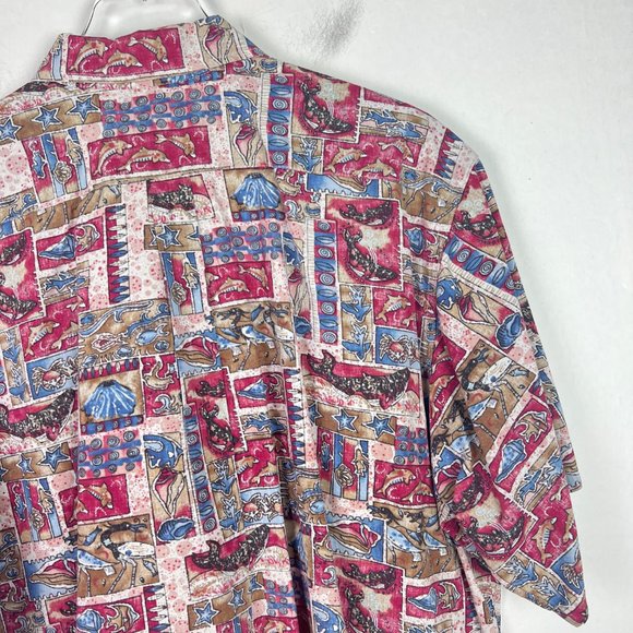 Go Barefoot Hawaiian Shirt Fish Sea Creatures Short Sleeve Size XL EUC L2394 - Picture 10 of 12